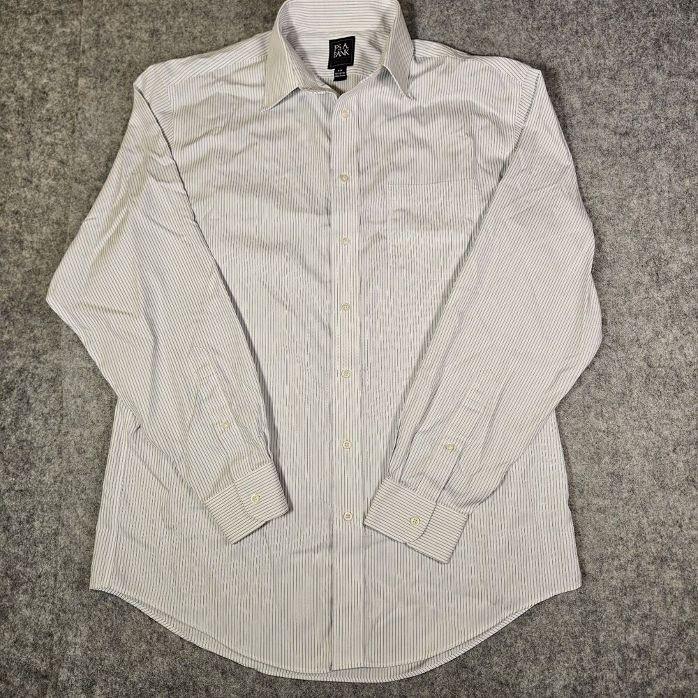 Joseph Jos A. Bank Mens Traveler White Blue Stripe Button Up Shirt Size 16-35